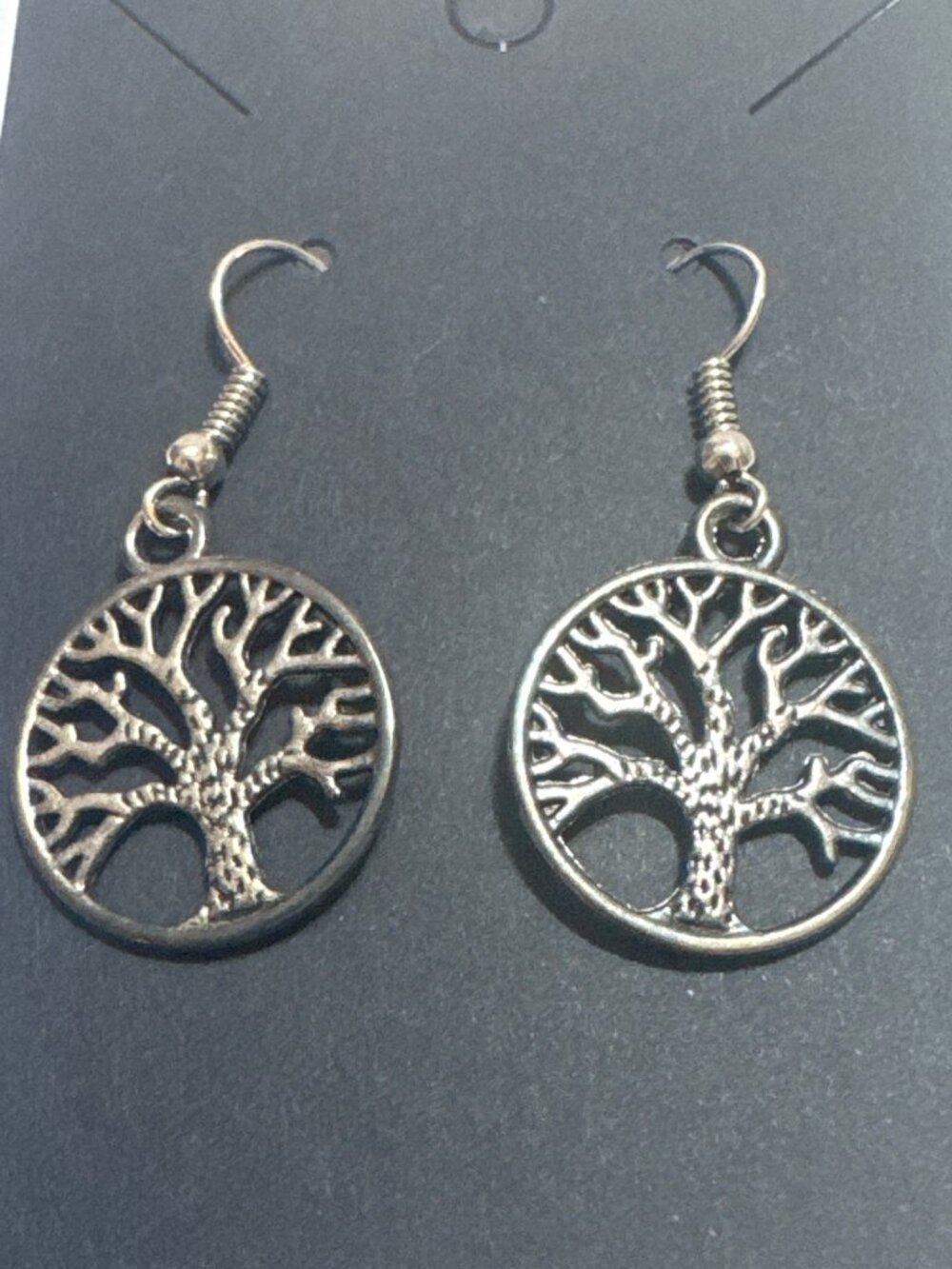 Tree Of Life Dangle Earrings Silver Tone Metal Hook Lightweight Minimalist Desig